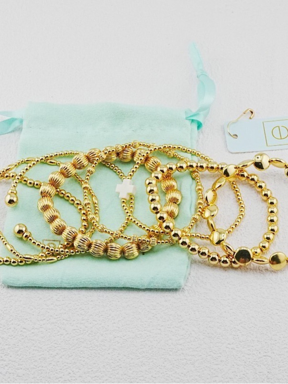 Enewton 8-Piece Gold Beaded /w White Cross Bracelet Set - Picture 3 of 4